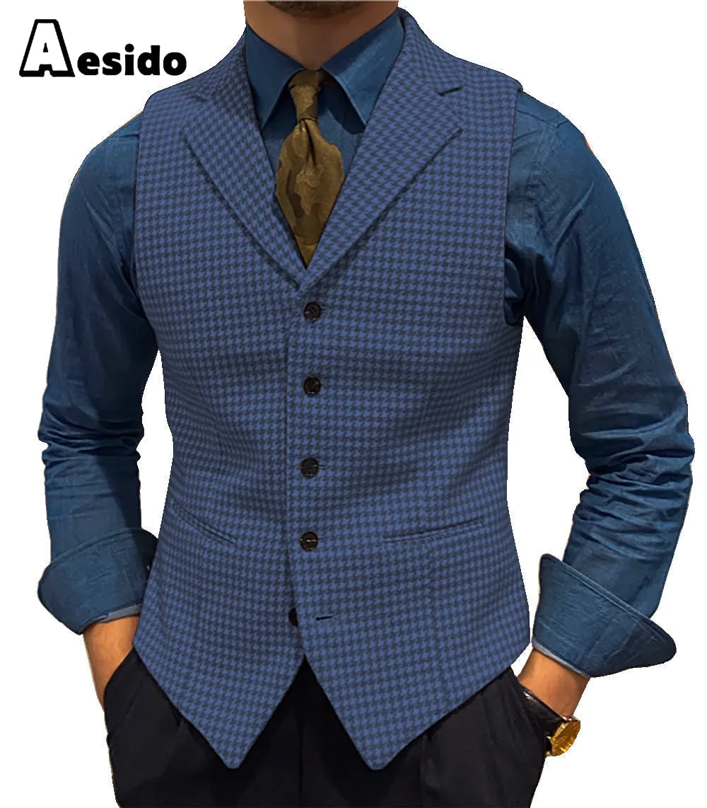 Formal Men's Suit Vest Houndstooth Lapel Waistcoat