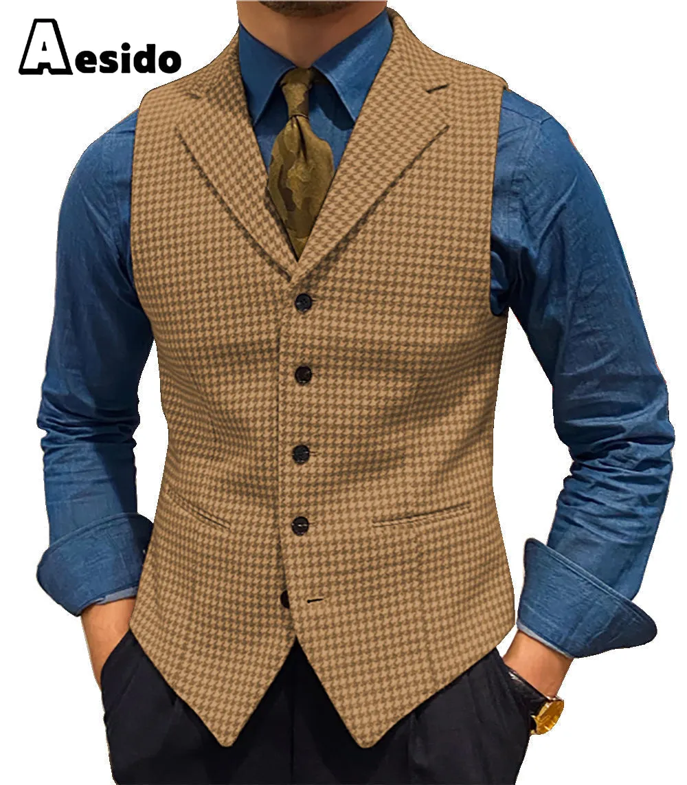 Formal Men's Suit Vest Houndstooth Lapel Waistcoat