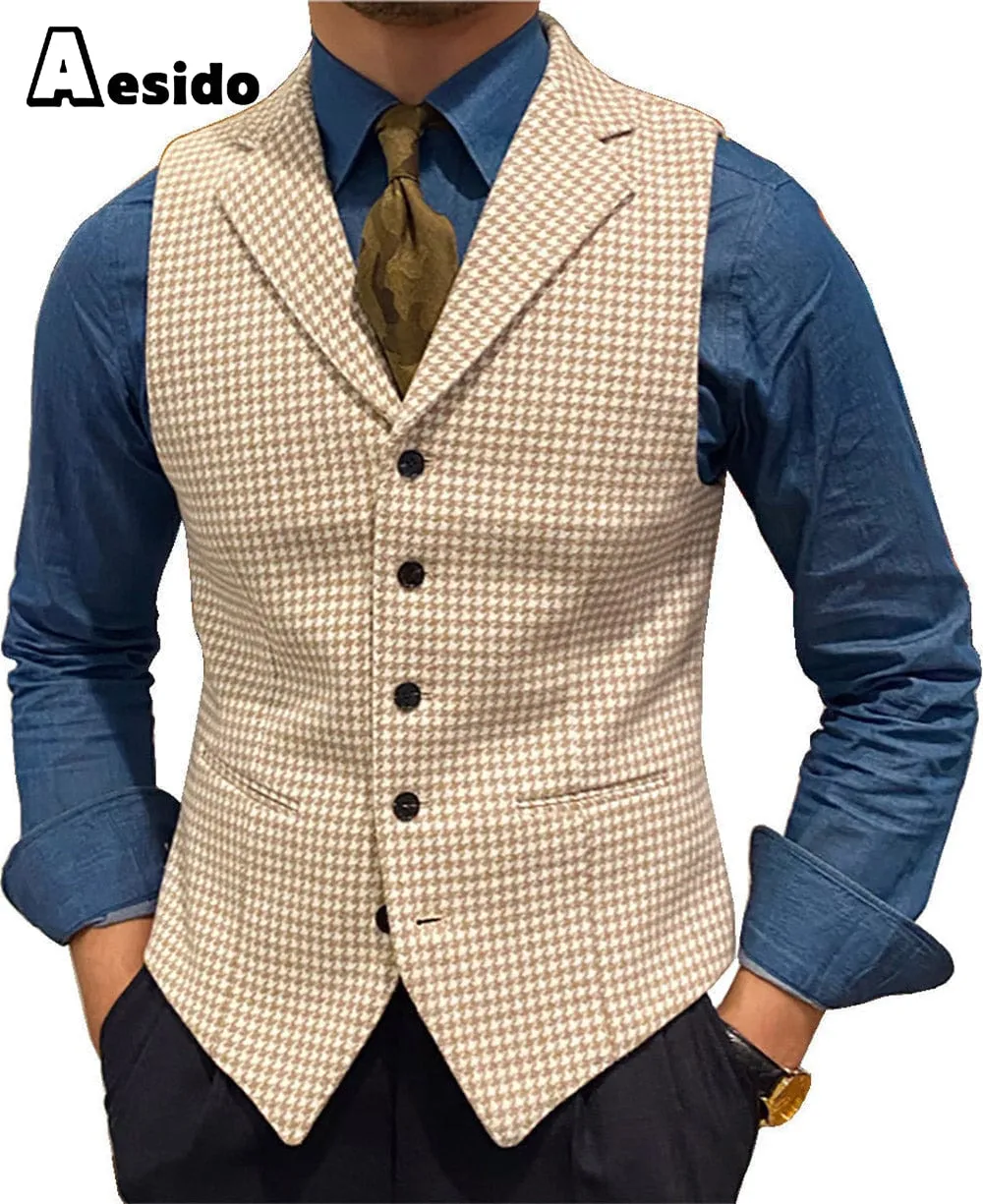 Formal Men's Suit Vest Houndstooth Lapel Waistcoat