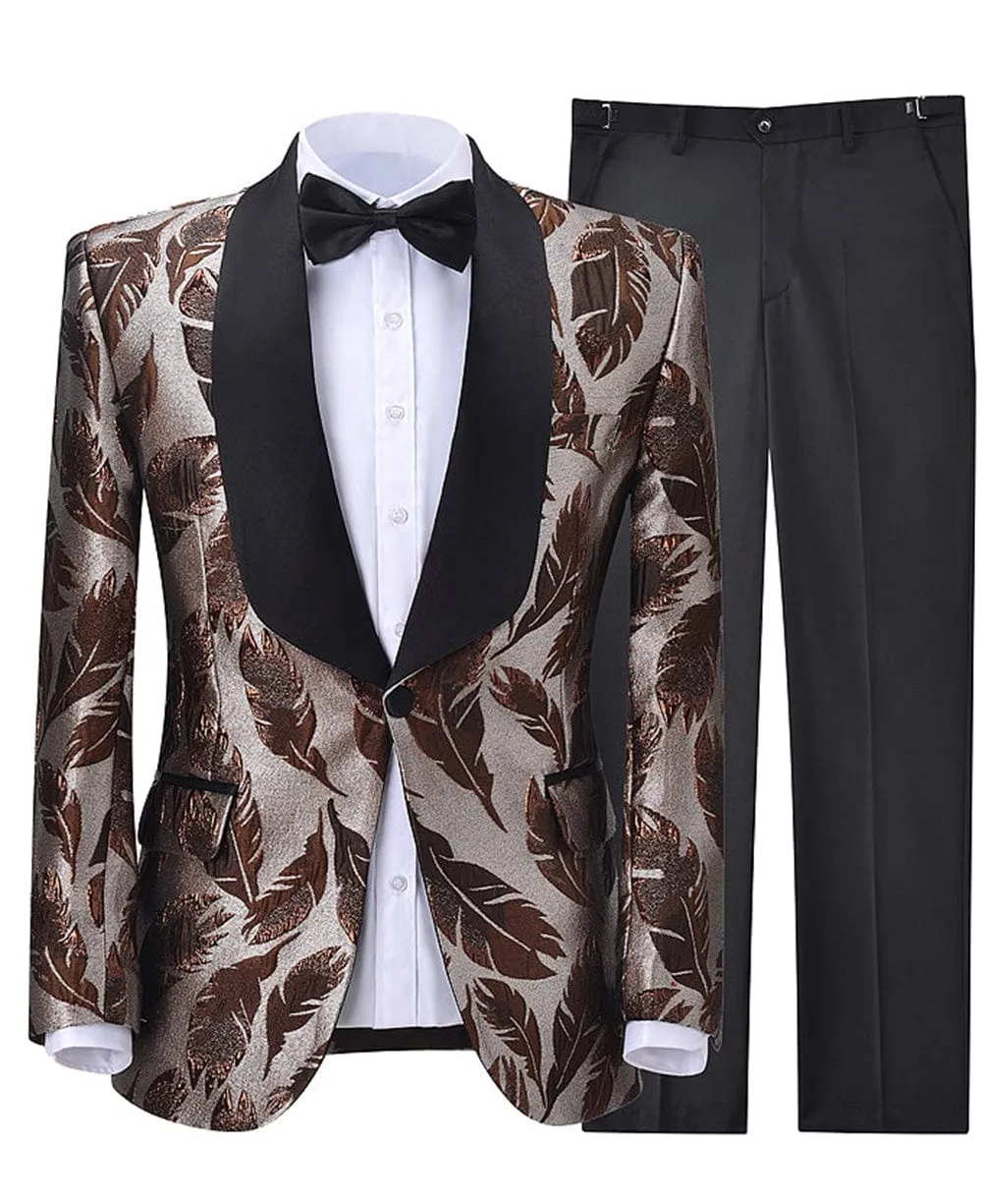 Formal Patterned Tuxedos Shawl Lapel 2 Pieces Mens Suit (Blazer Pants)