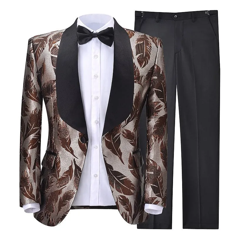 Formal Patterned Tuxedos Shawl Lapel 2 Pieces Mens Suit (Blazer Pants)