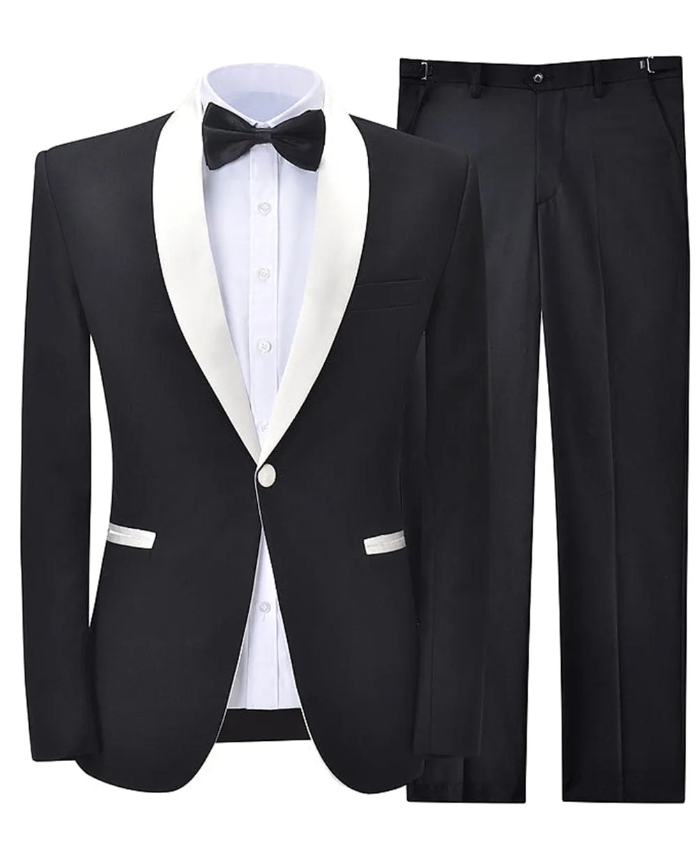 Formal Shawl Lapel 2 Pieces Mens Suit Solid Tuxedos (Blazer Pants)