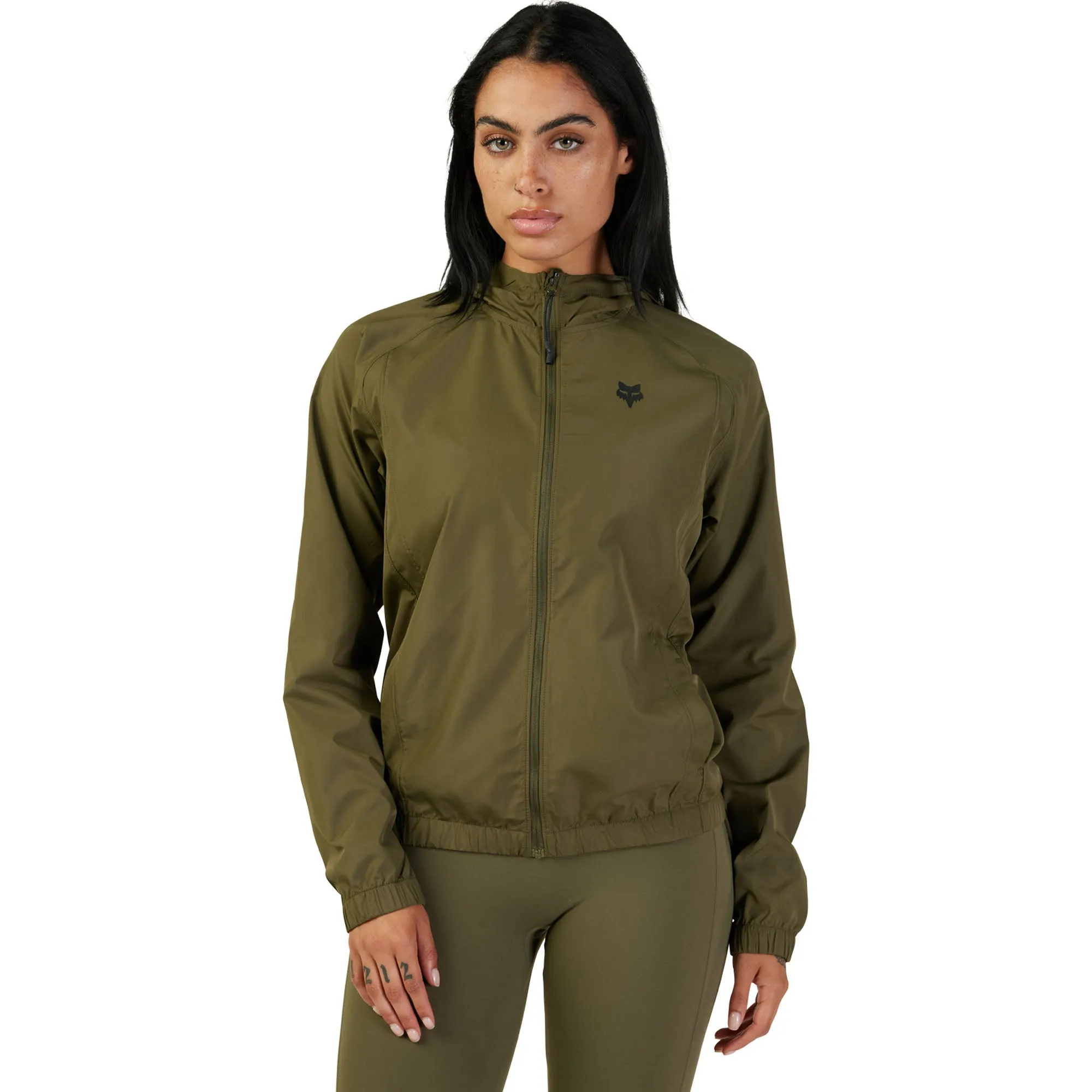 Fox Racing  Womens Fox Head Windbreaker Jacket DWR Lightweight Warm Olive Green