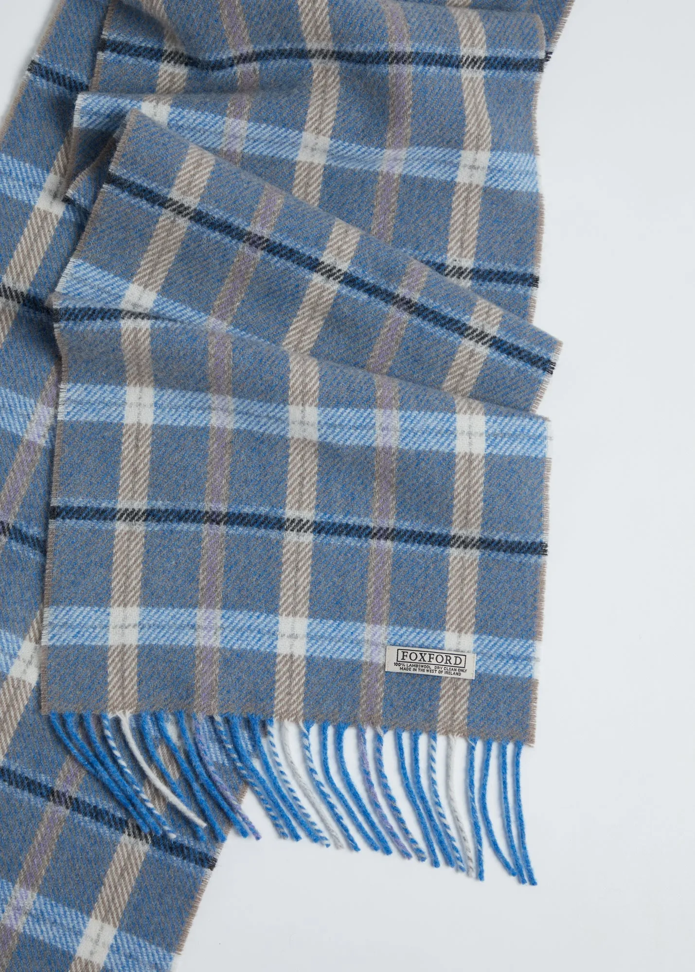 Foxford Lambswool Scarf | Blue & Mink Check