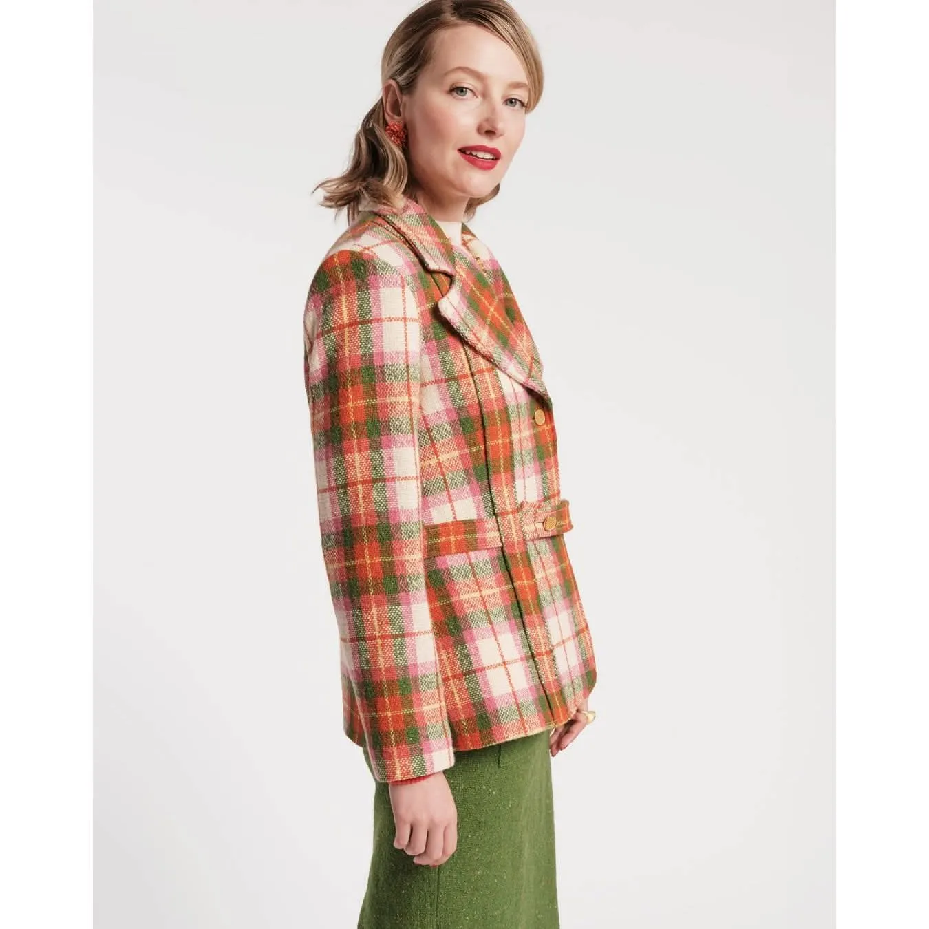 Frances Valentine Bobby Blazer Wool Central Park Plaid Pink Green