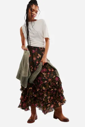 Free People Lolita Maxi Skirt in Wash Black Combo