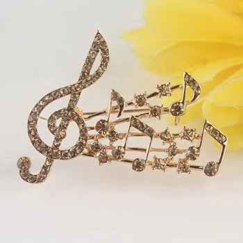 Free shipping Trendy Women's  Gold Color Musical Note Charm Pink Austrian Crystal Brooch Pin Gift Jewelry