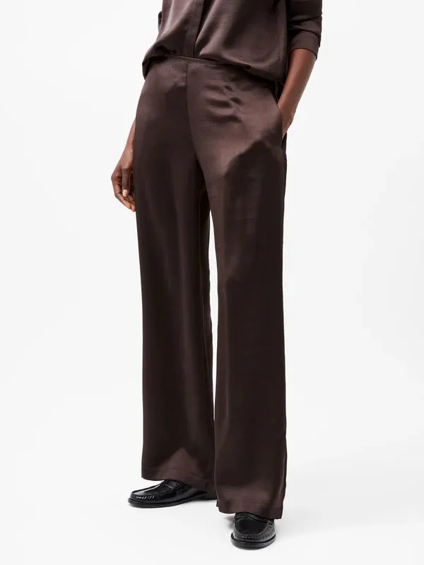 French Connection Irina Satin Trousers-Chocolate Ganache-74XBI