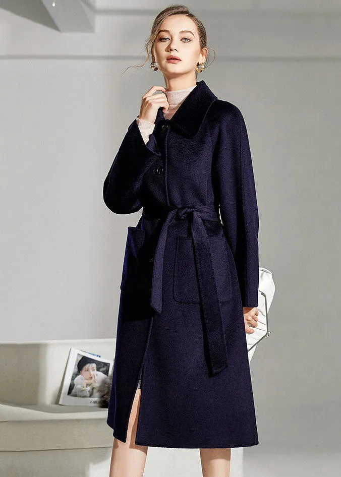 French Navy Peter Pan Collar Pockets Woolen Single Breasted Coat Winter