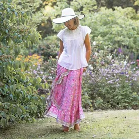 French Pink Ruffle Midi Skirt