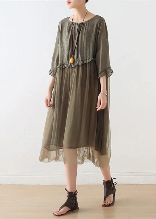 French Tea Green Tull Maxi dresses patchwork chiffon Summer Dress