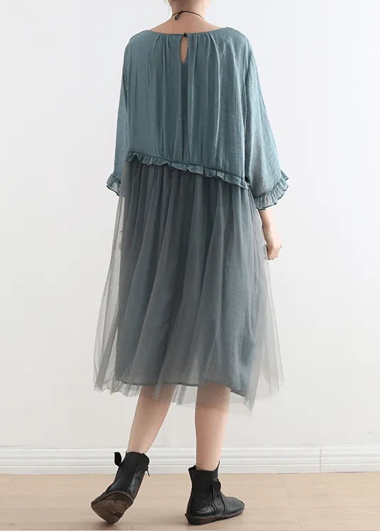 French Tea Green Tull Maxi dresses patchwork chiffon Summer Dress