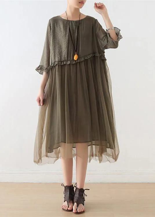 French Tea Green Tull Maxi dresses patchwork chiffon Summer Dress