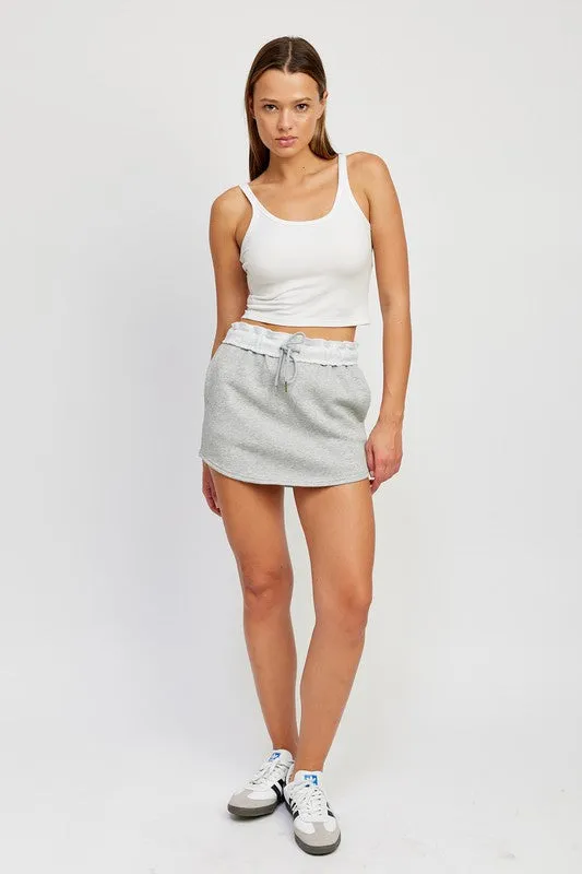 FRENCH TERRY PAPER BAG MINI SKIRT