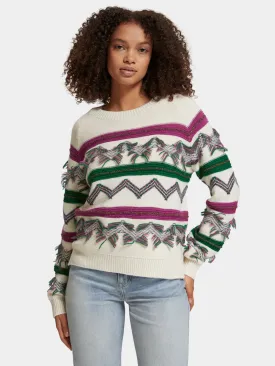 Fringe jacquard pullover