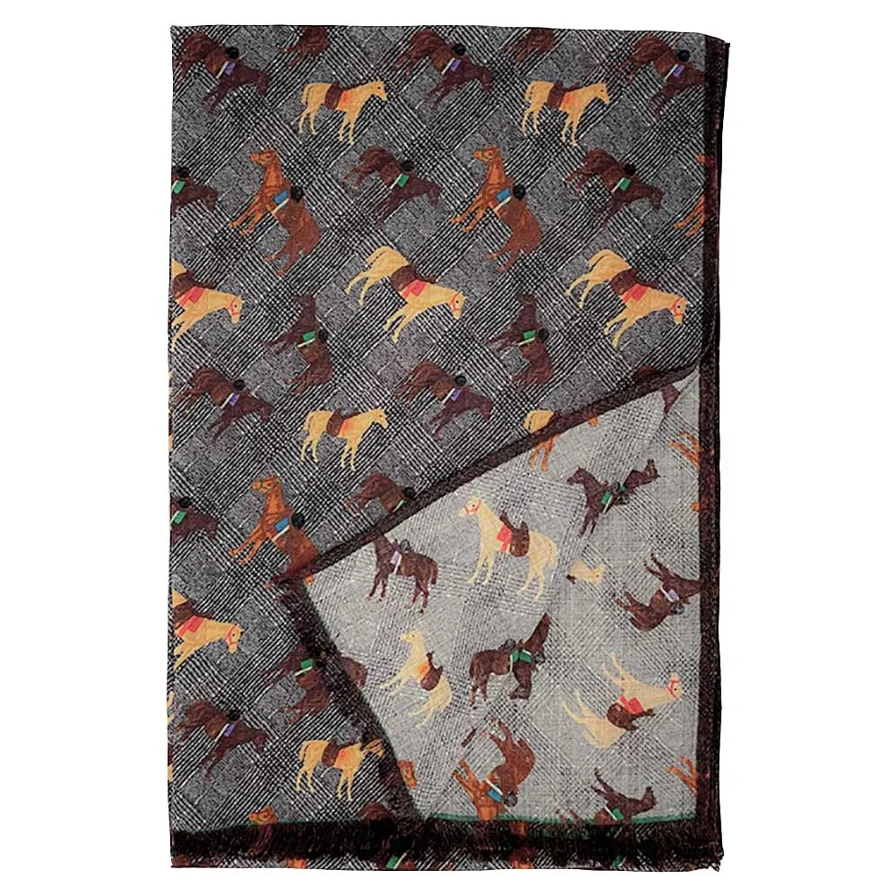 Fringed grey horses wool hand made scarf