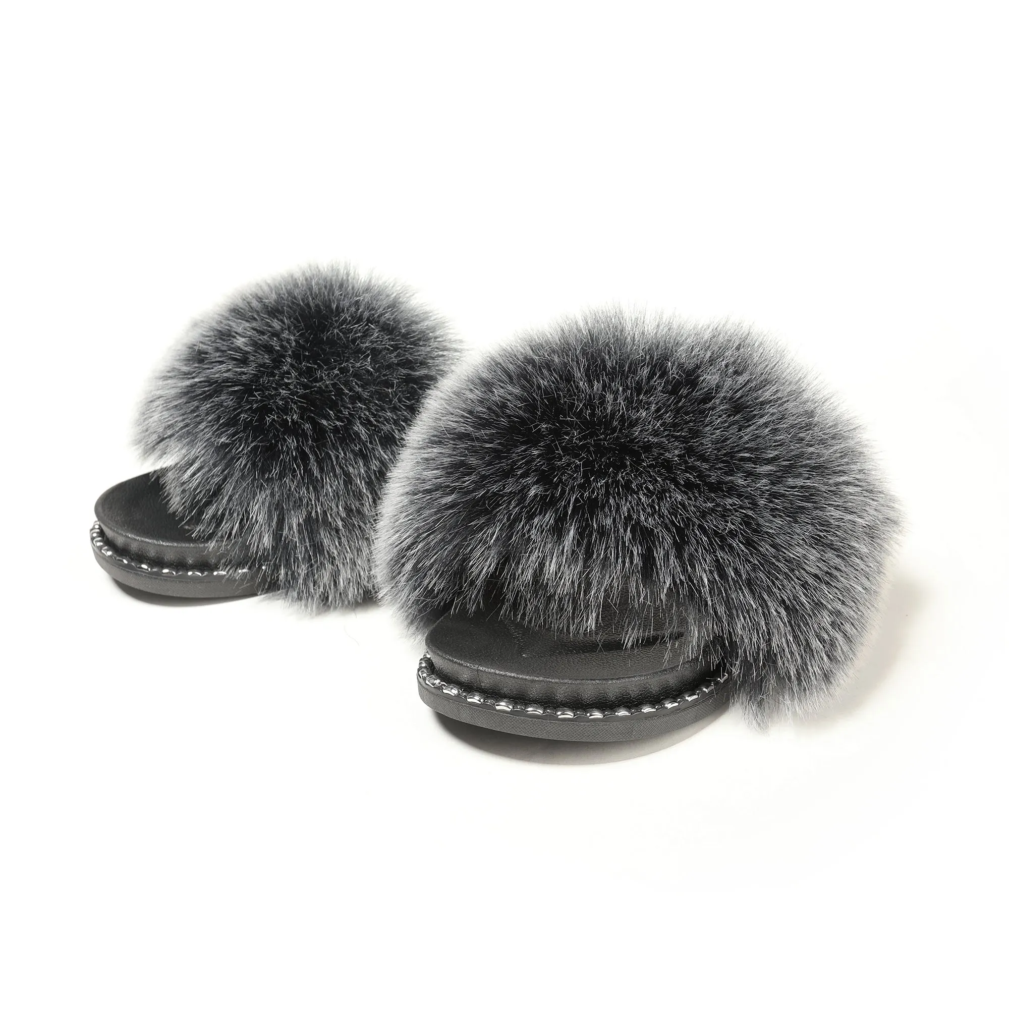 FS19S10 Faux Fur Slides Furry Slipper Sandals (Rivet)