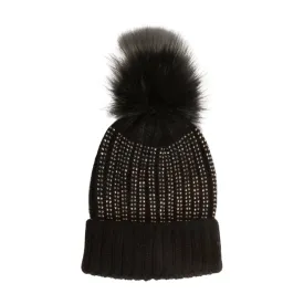 FSBB8737 - Knit Beanie with Studs and Faux Fur Pom