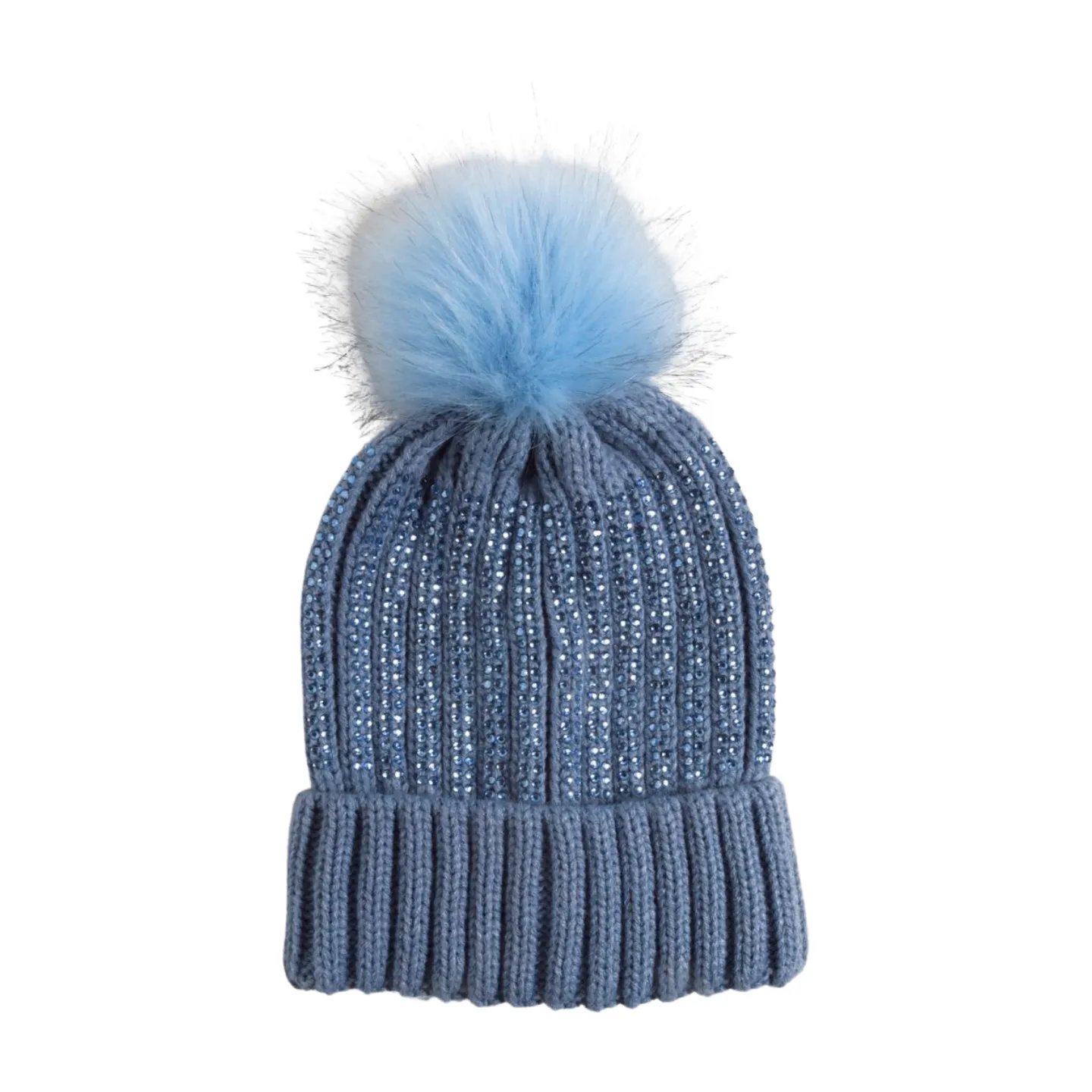 FSBB8737 - Knit Beanie with Studs and Faux Fur Pom