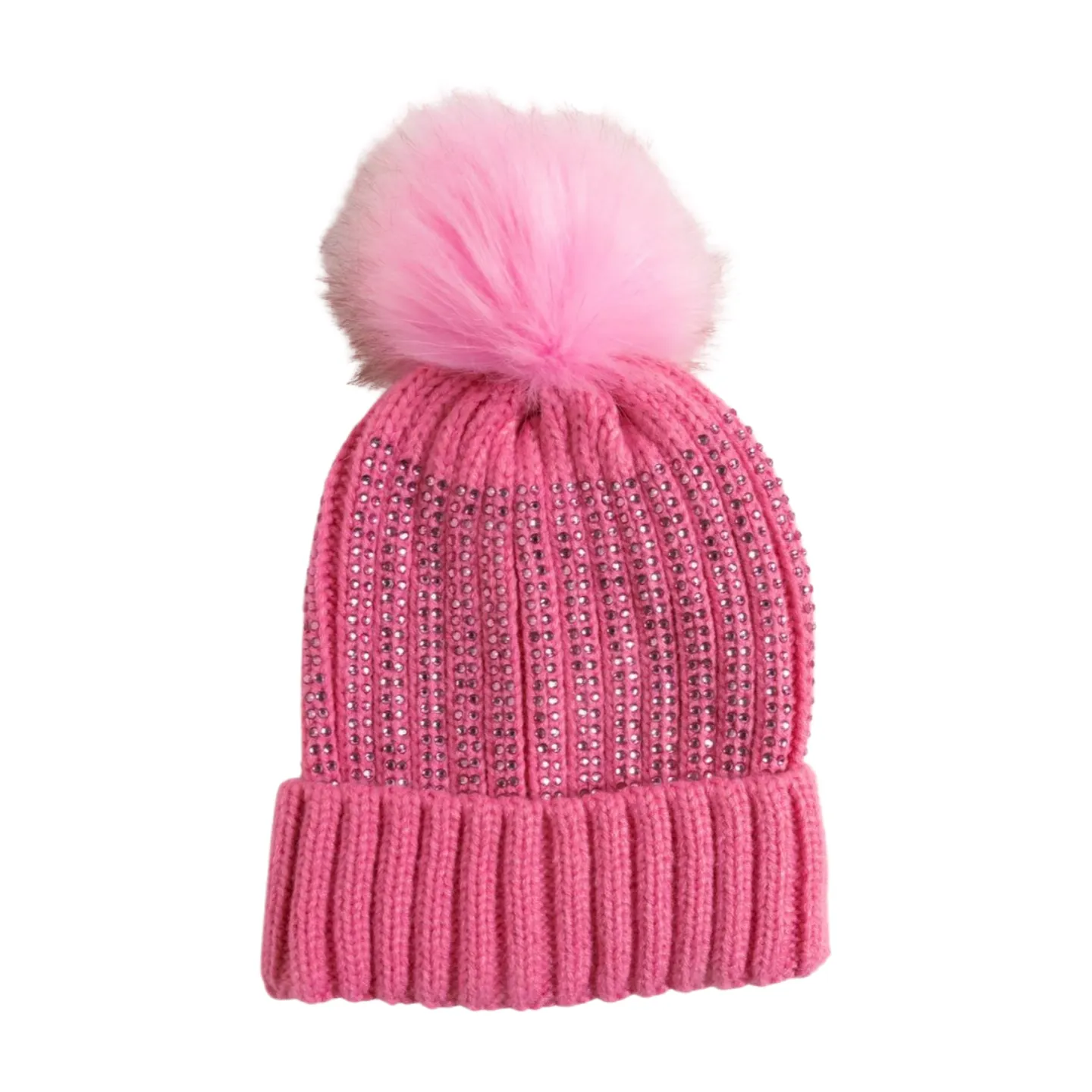 FSBB8737 - Knit Beanie with Studs and Faux Fur Pom