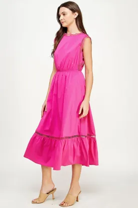 Fuchsia Ladder Trim Detail Poplin Dress