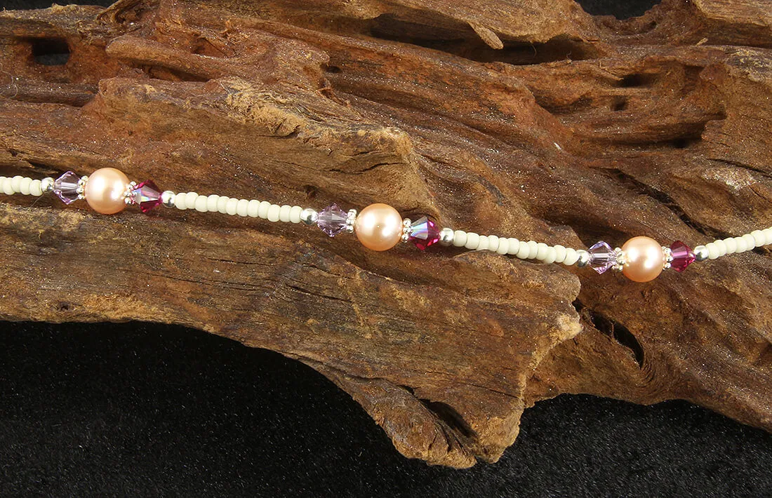 Fuchsia Lavender Peach Crystal Pearl Anklet