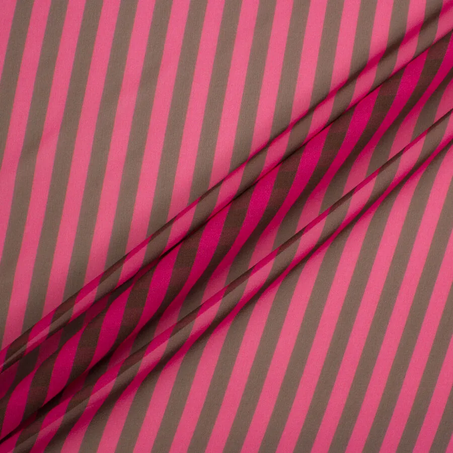 Fuchsia Pink & Brown Striped Silk Georgette