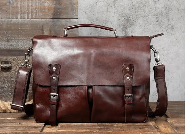 Full Grain Leather Briefcase 14'' Laptop Briefcase Men Messenger Bag