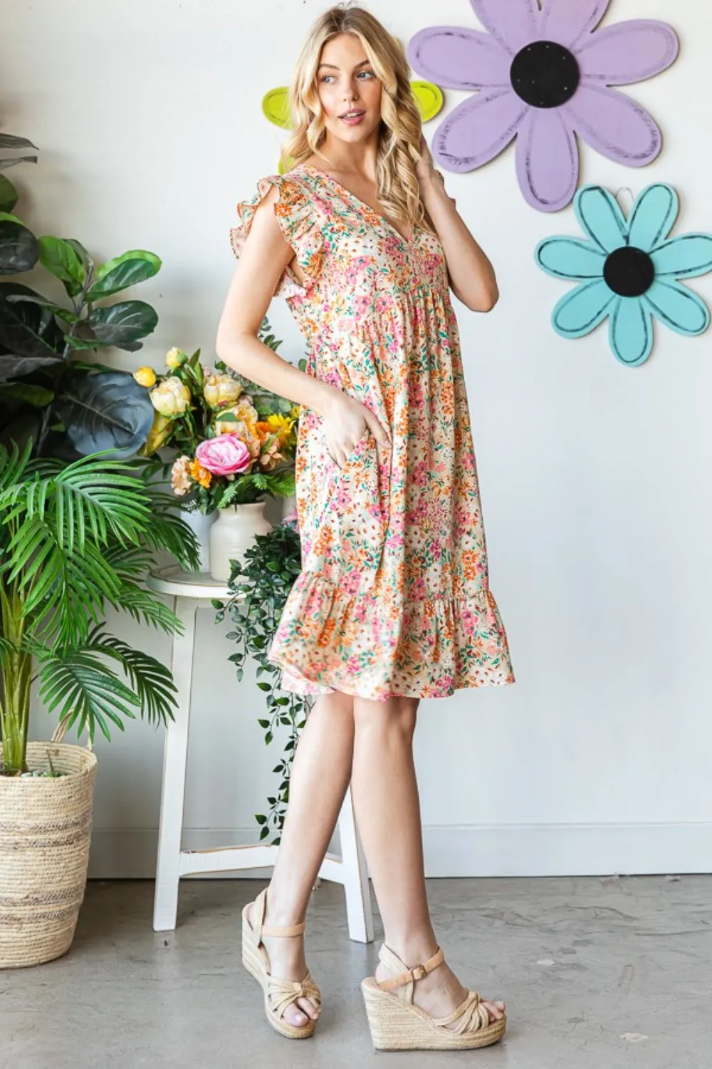 Full Size Floral Ruffled Summer Dress