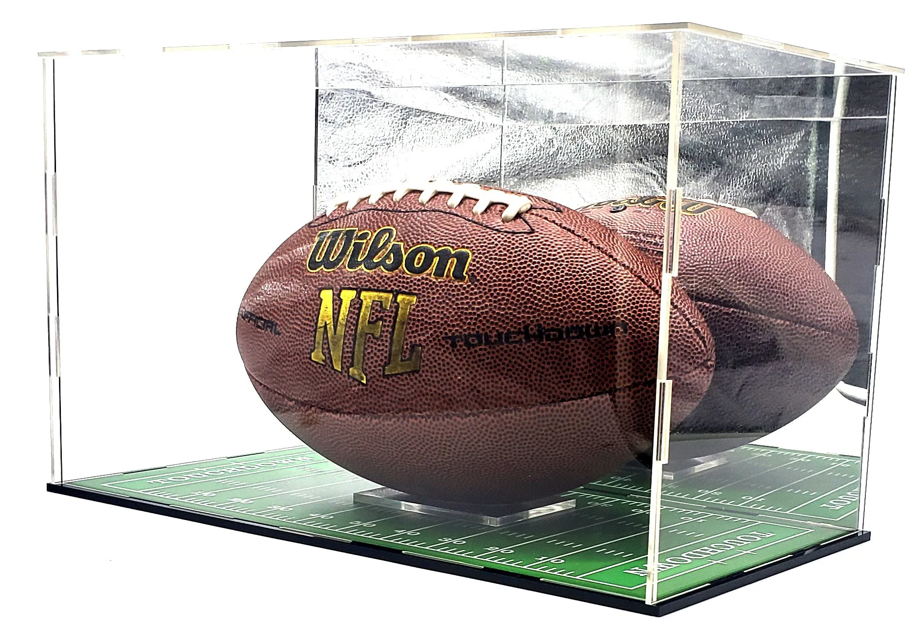 Full Size Football Acrylic Display Case Box Gold Mirror Field Showcase Shoes UV Protection 15x9x8