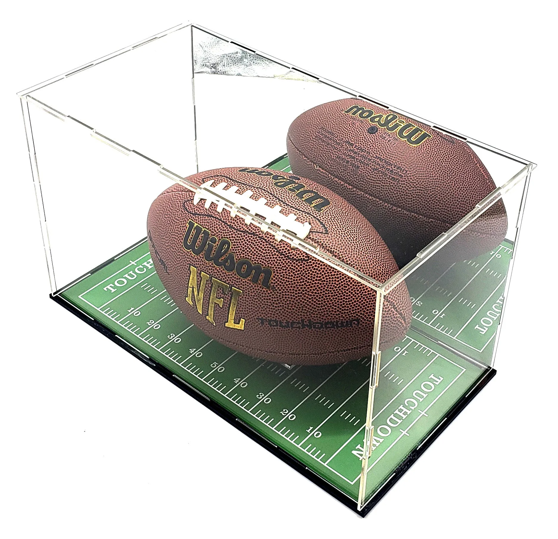 Full Size Football Acrylic Display Case Box Gold Mirror Field Showcase Shoes UV Protection 15x9x8