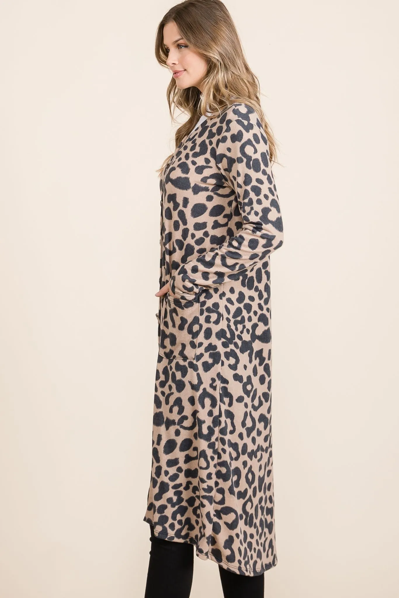 Full Size Leopard V-Neck Long Sleeve Cardigan