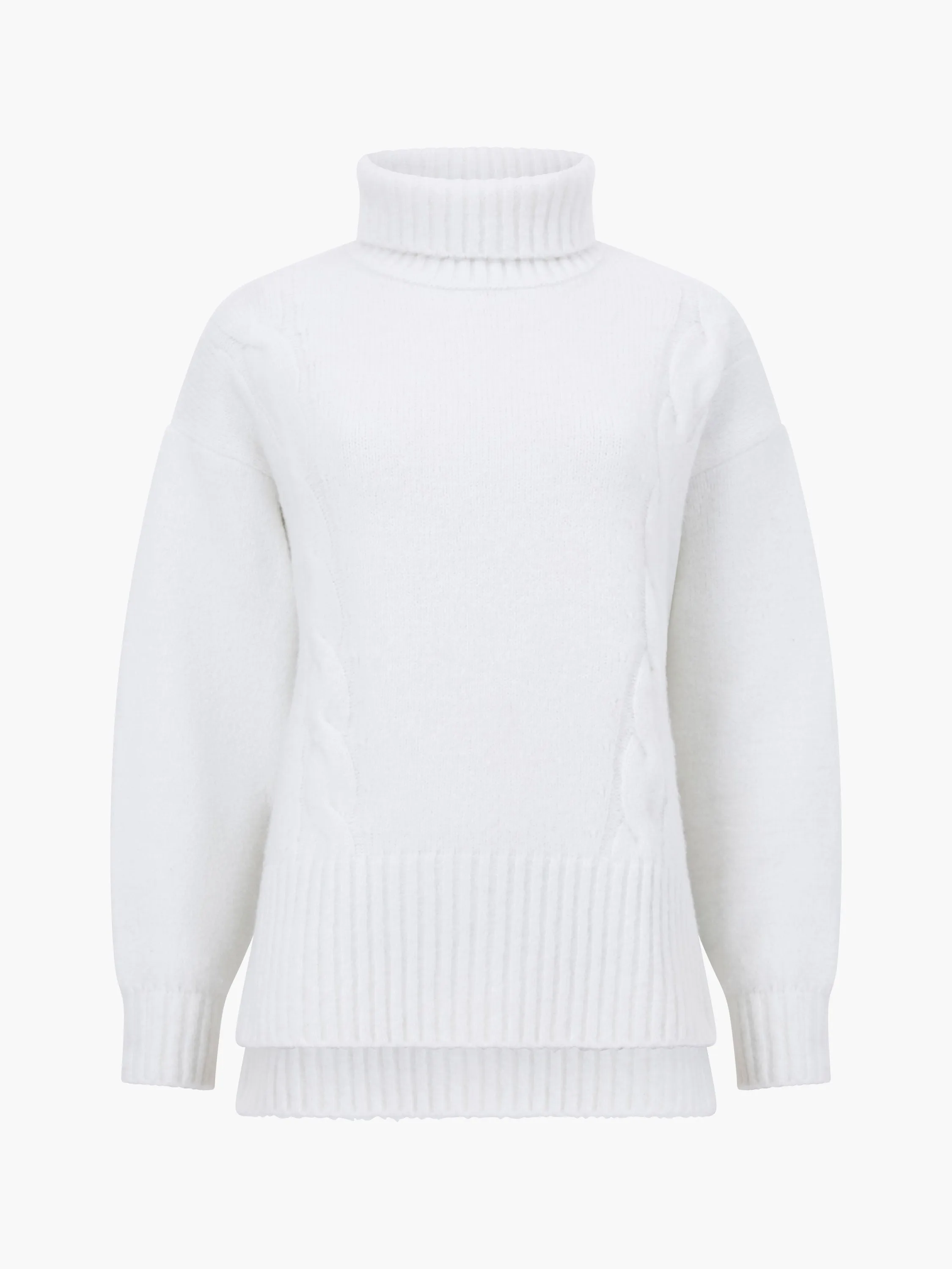 Funnel Neck Stepped Hem Cable Knit Jumper