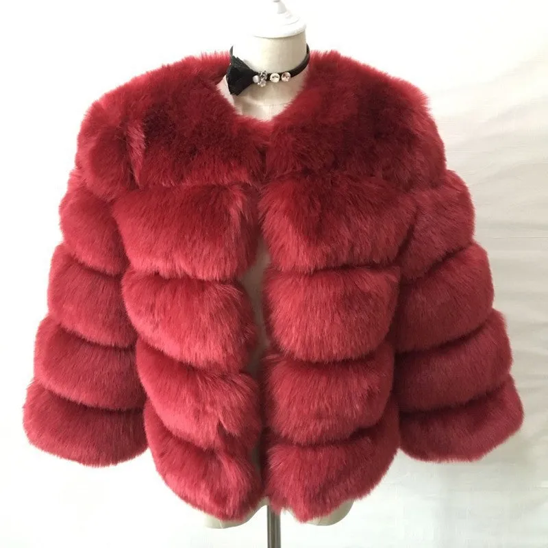 Fur in Faux Fur Coat Women Short Long Sleeve Fur Artificial Fur Coat