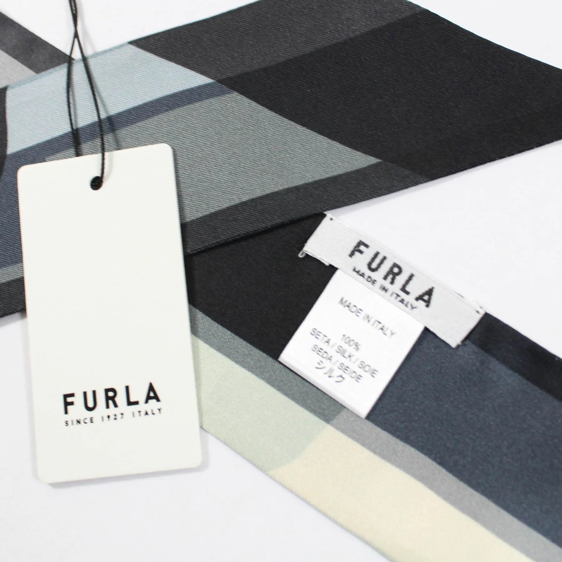 Furla Bandeau Gray Design Small Silk Scarf Metropolis SALE