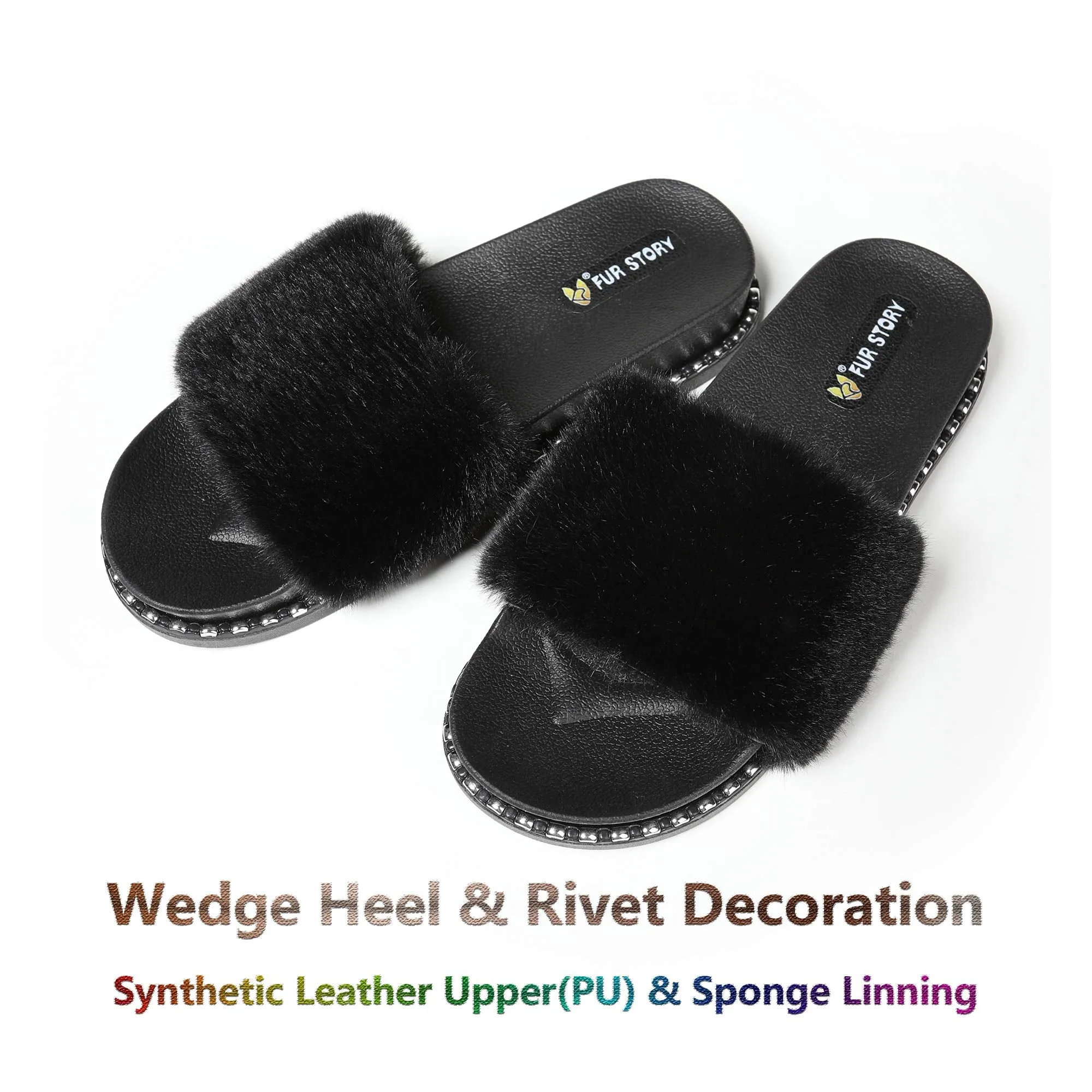 Furry Slides Sandals (Rivet)