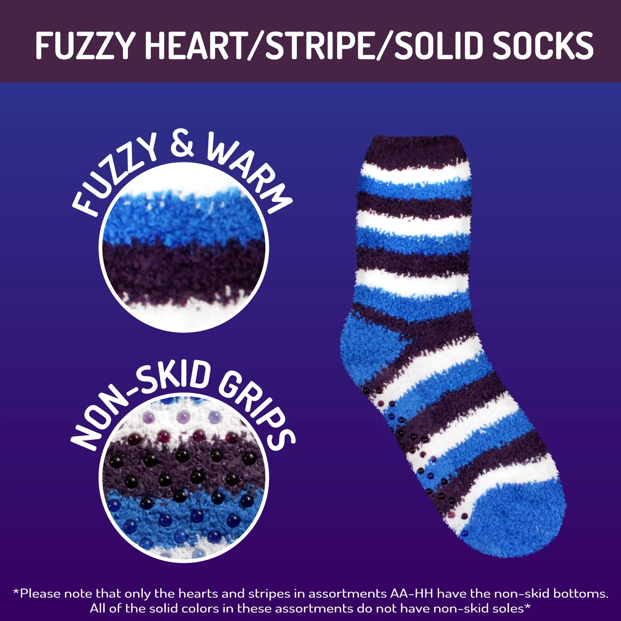 Fuzzy Heart/Stripe/Solid Sock Assortments