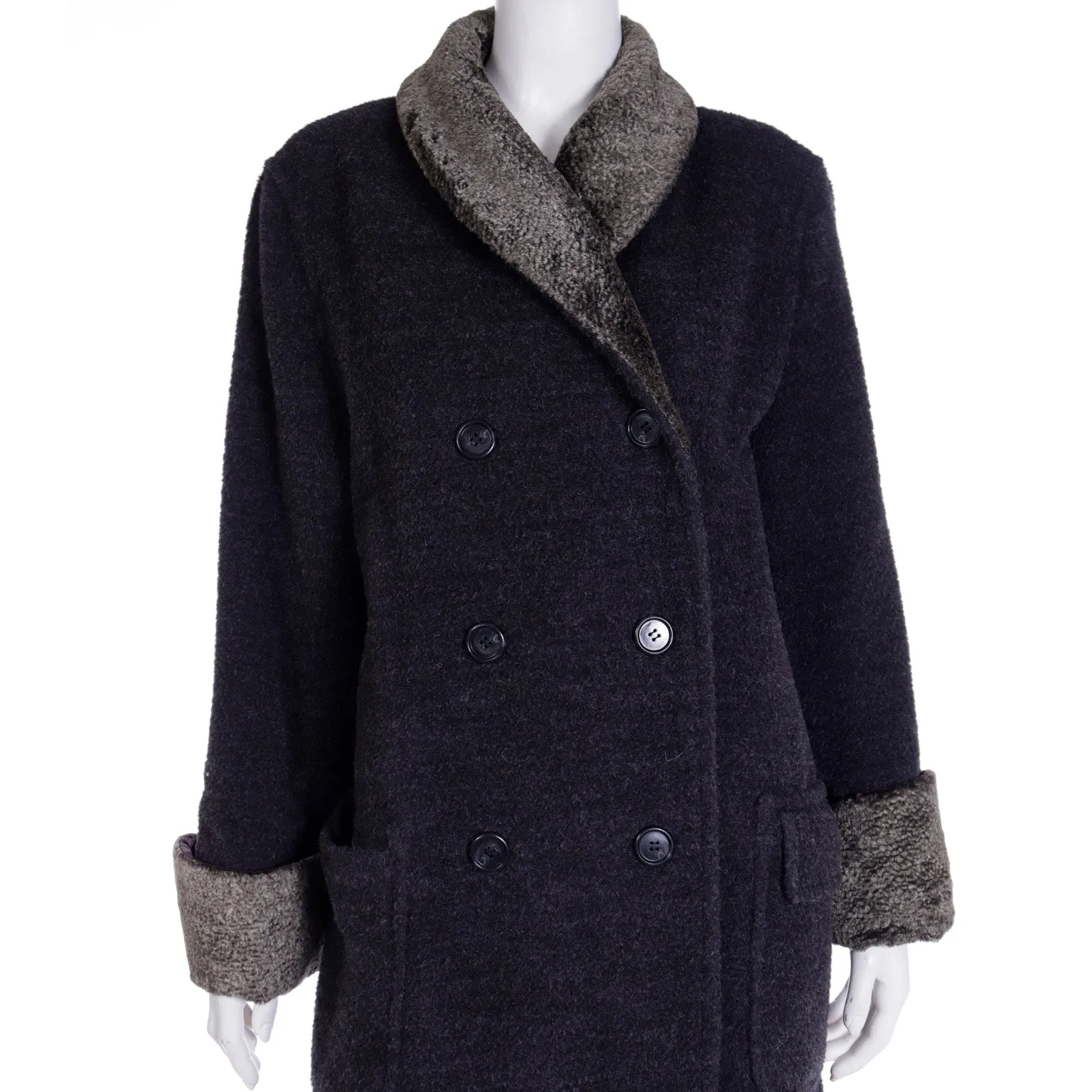 F/W 1994 Isaac Mizrahi Alpaca Coat With Faux Fur Trim