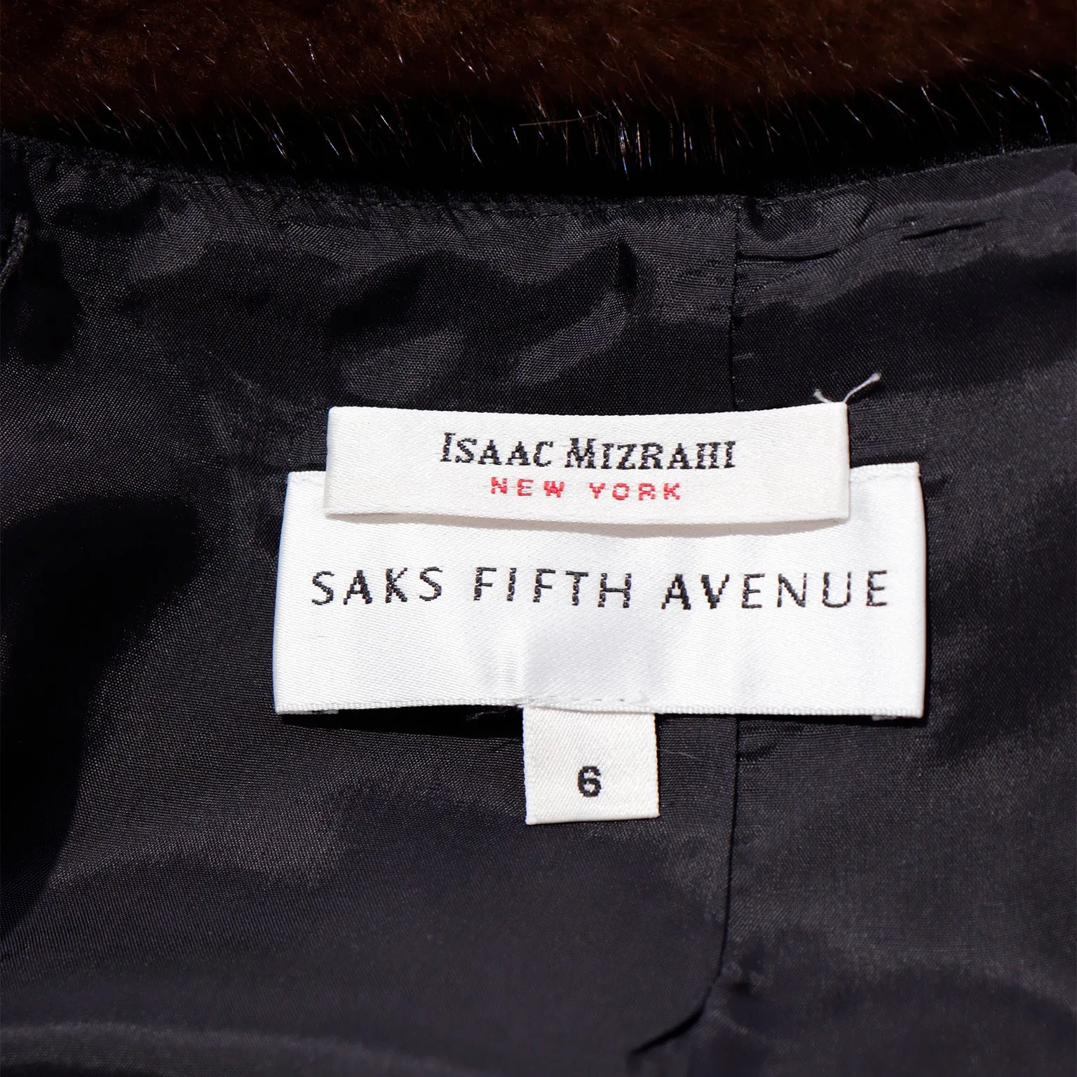 F/W 1998 Isaac Mizrahi Black Midi Skirt w Brown Mink Fur Trim