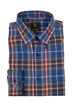 FX Fusion Red Blue Multi Plaid Button Down Flannel Shirt