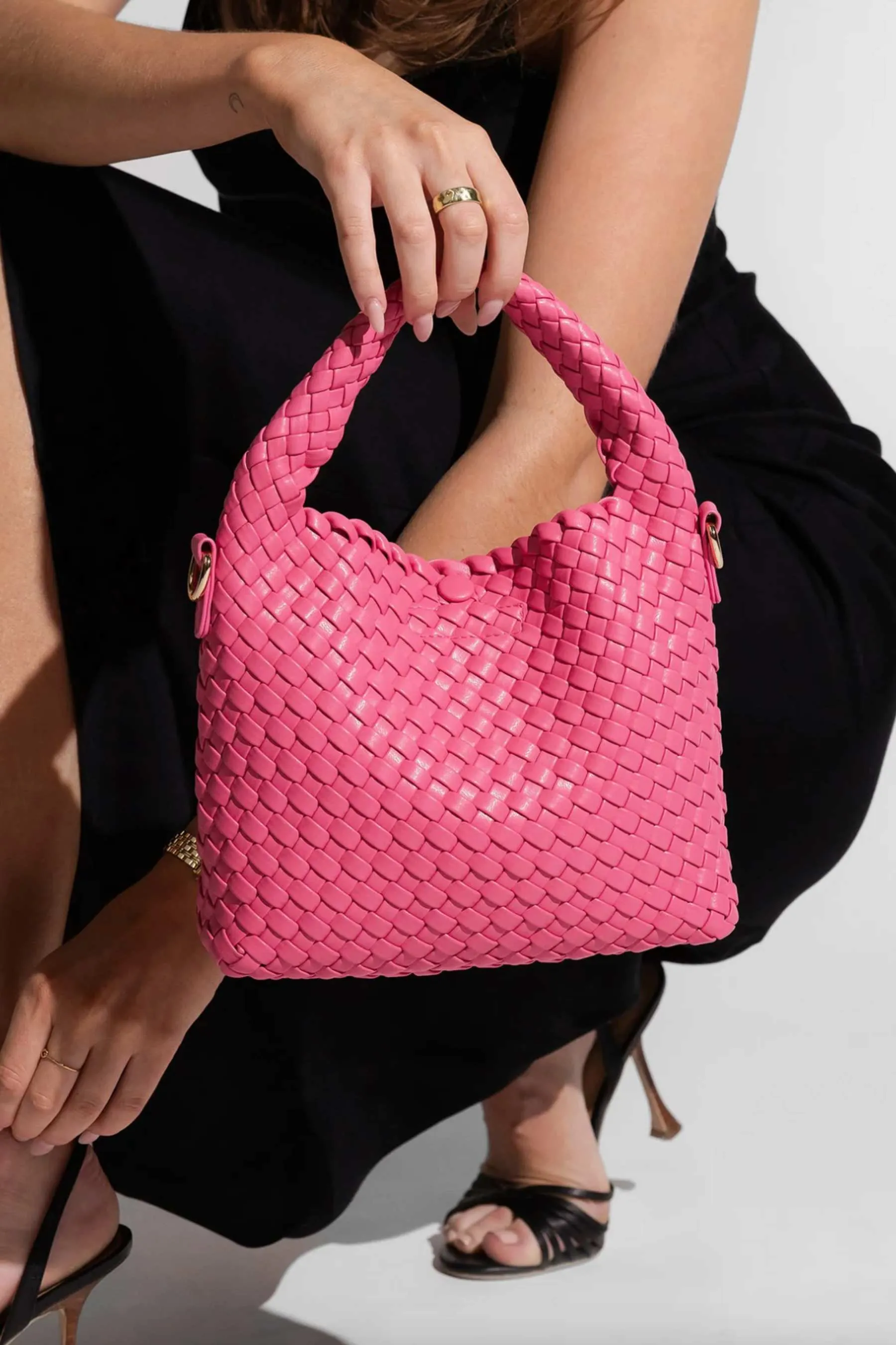 Gabby Mini Woven Shoulder Bag | Bubblegum Pink