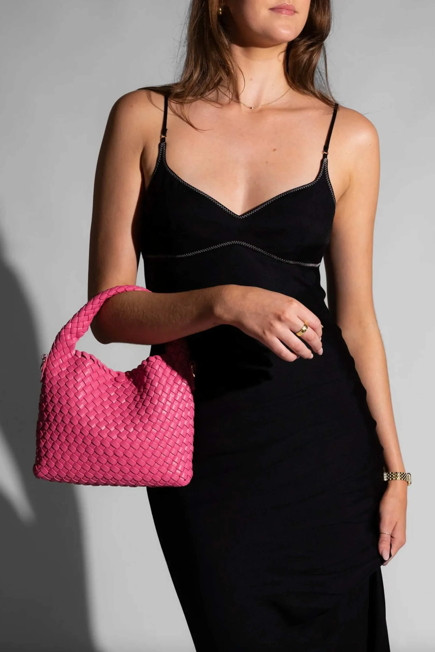 Gabby Mini Woven Shoulder Bag | Bubblegum Pink