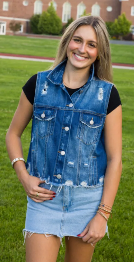 Game Day Vest, Denim, KC Lips