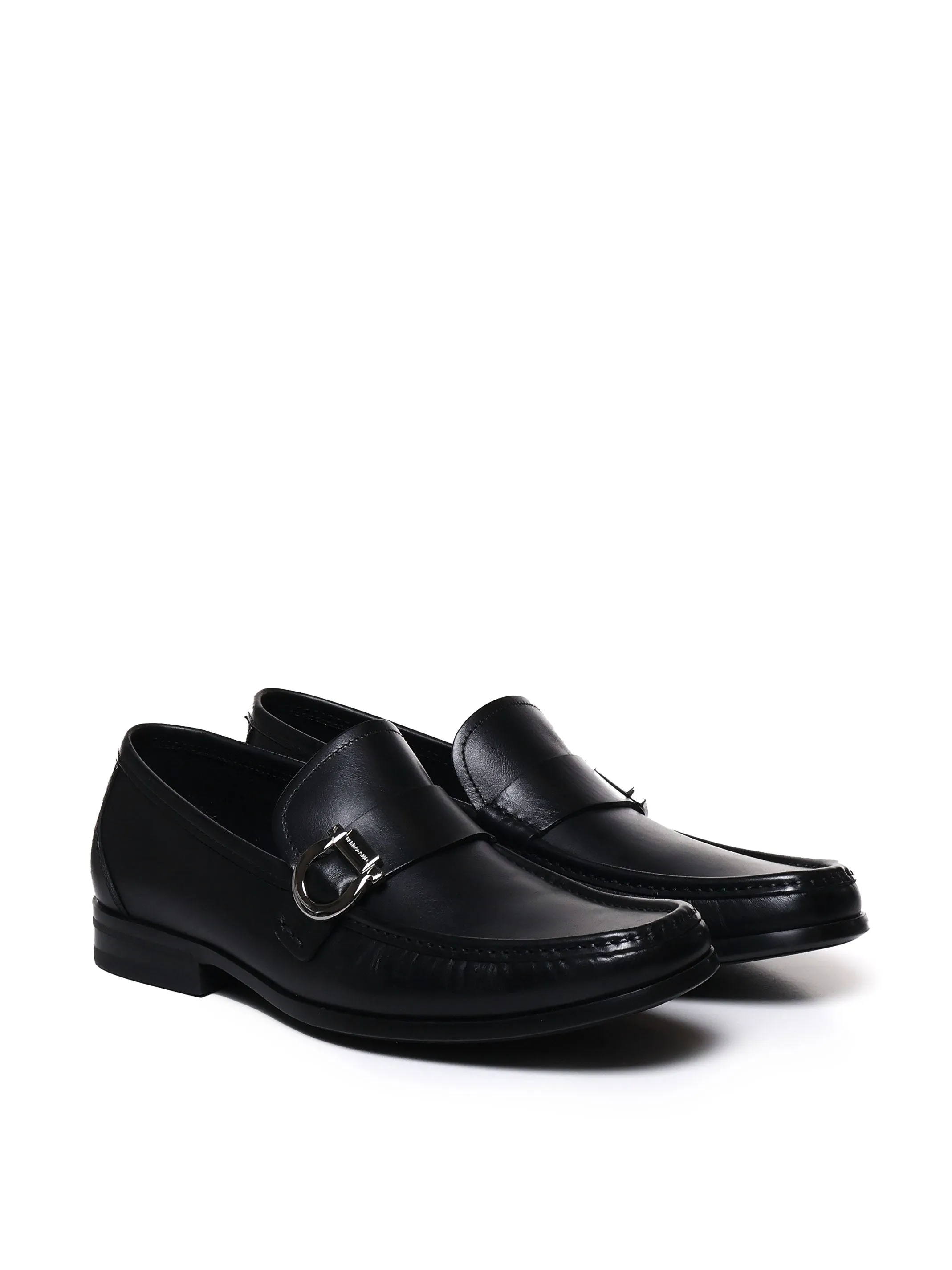 Gancini Leather Loafers in Black