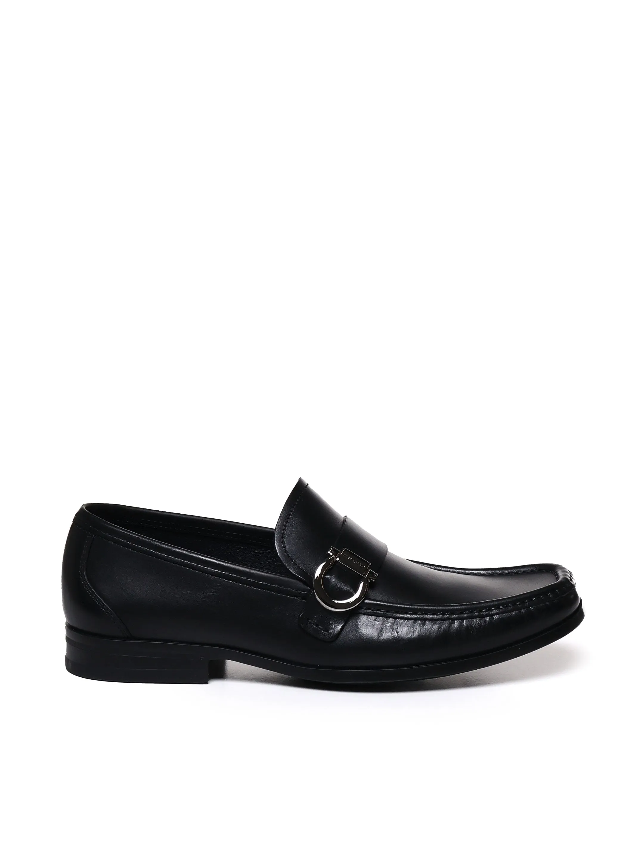 Gancini Leather Loafers in Black