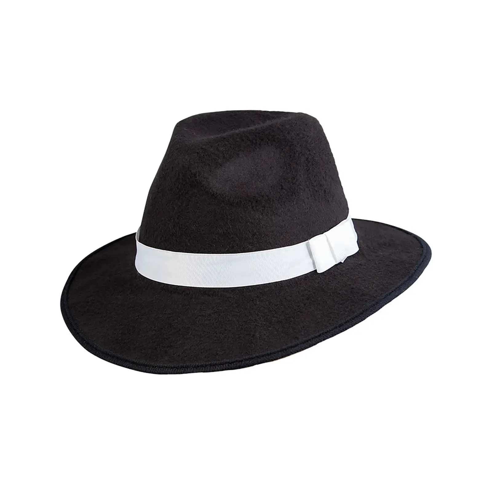 Gangster Hat Black Fedora White Band Mafia Fancy Dress