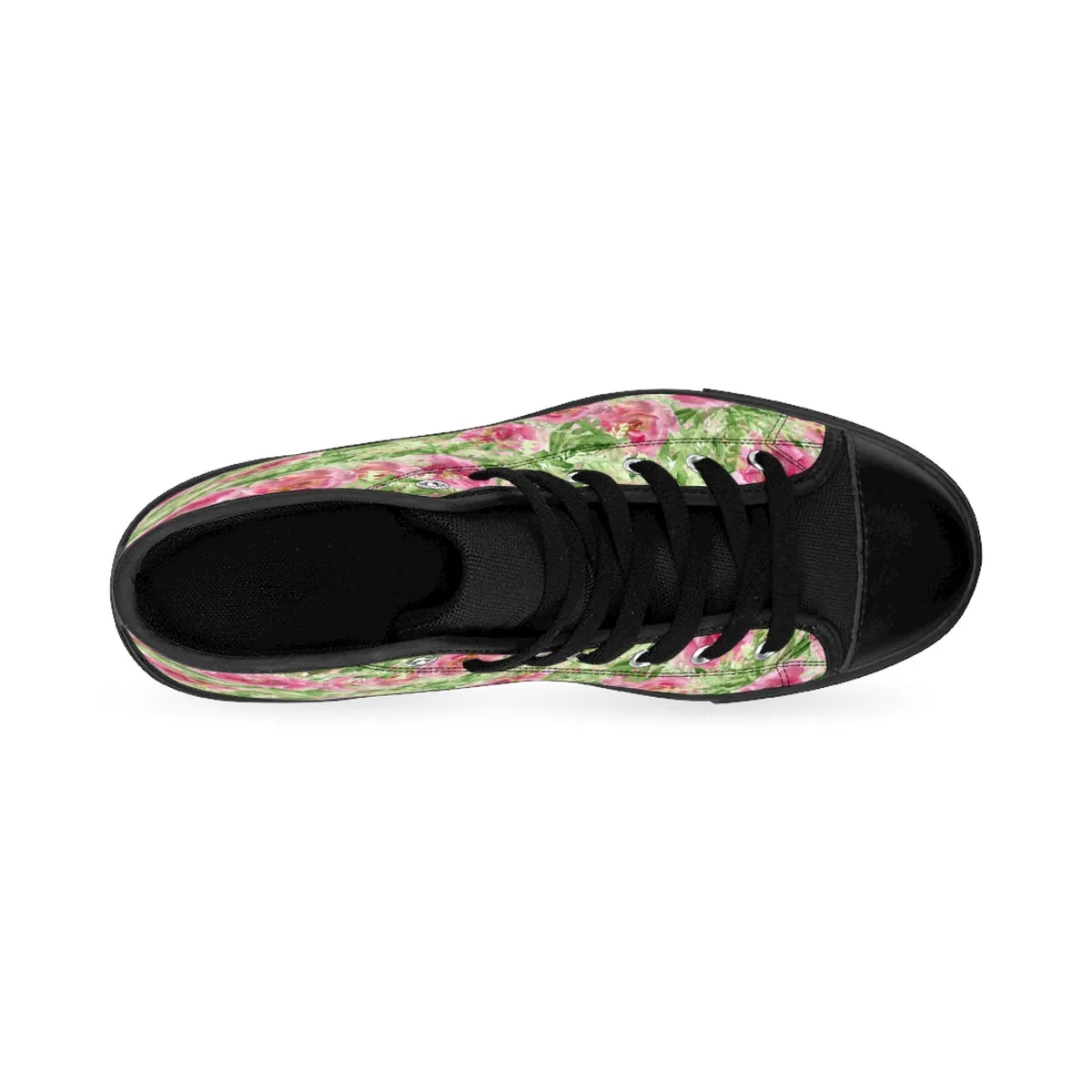 Garden Rose Floral Women's Sneakers, Pink Designer High Top Sneakers Running Shoes