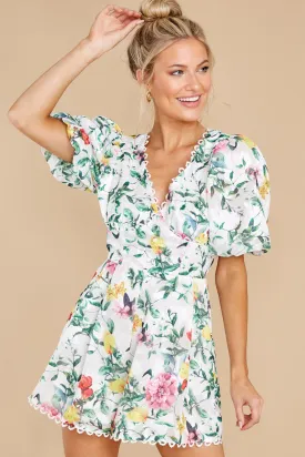 Garden Secrets White Multi Floral Print Romper