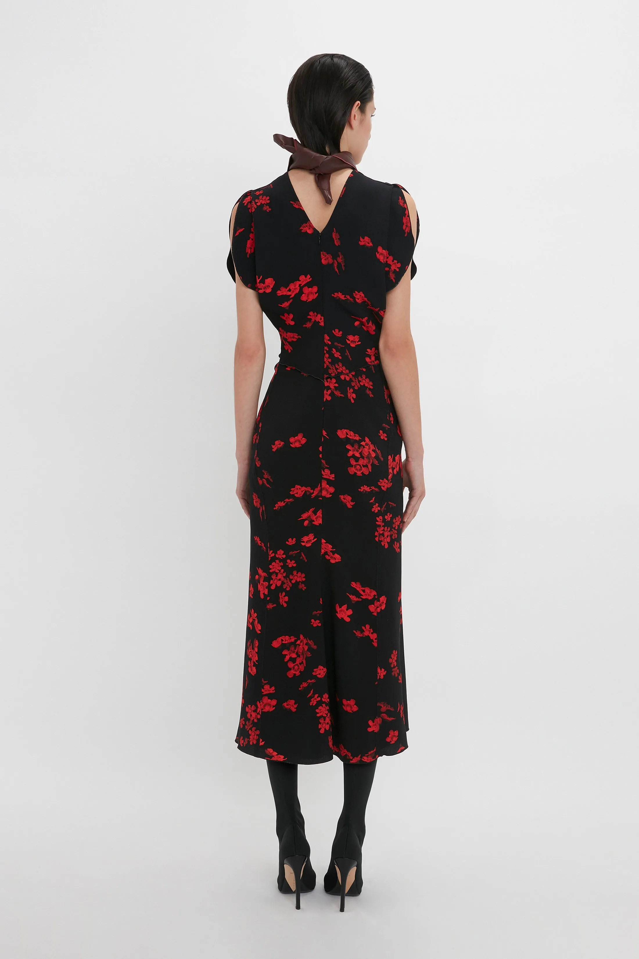 Gathered Waist Midi Dress In Sci-Fi Black Floral