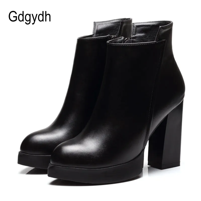 Gdgydh Spring Autumn Martin Boots Women Soft Leather Pointed Toe Black Ladies Ankle Boots High Heels Good Quality Party Shoes